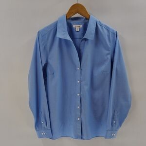 RED HOUSE Button Up Blue Blouse Size Large Fitted Top Collared Non Iron